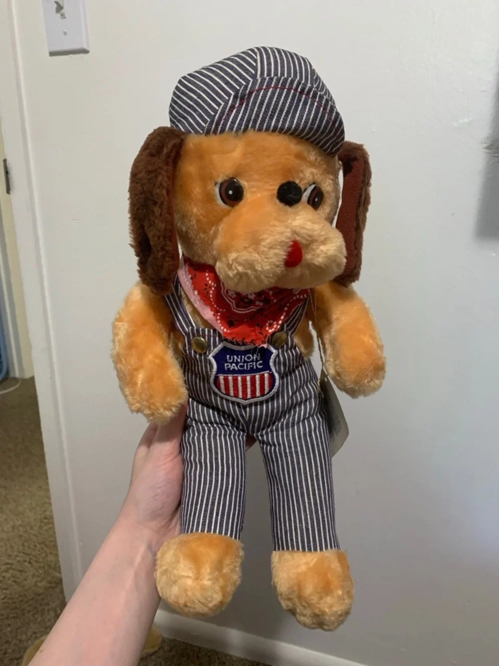 Nwt Rare knickerbocker Stripe Overalls Plush Dog with Red Bandana